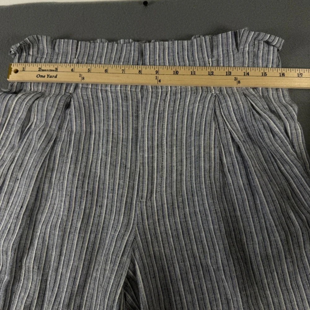 Banana Republic Petite 8 Blue White Striped Linen Wide Leg Paperbag Pants P8